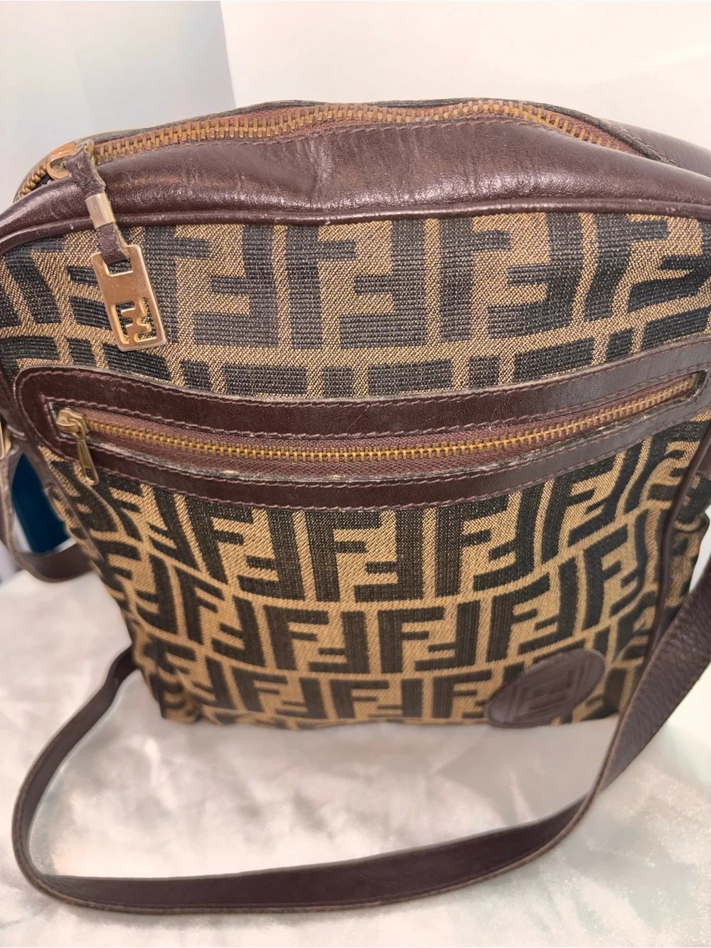 Fendi Brown FF Logo Messenger Bag with Matching Wallet